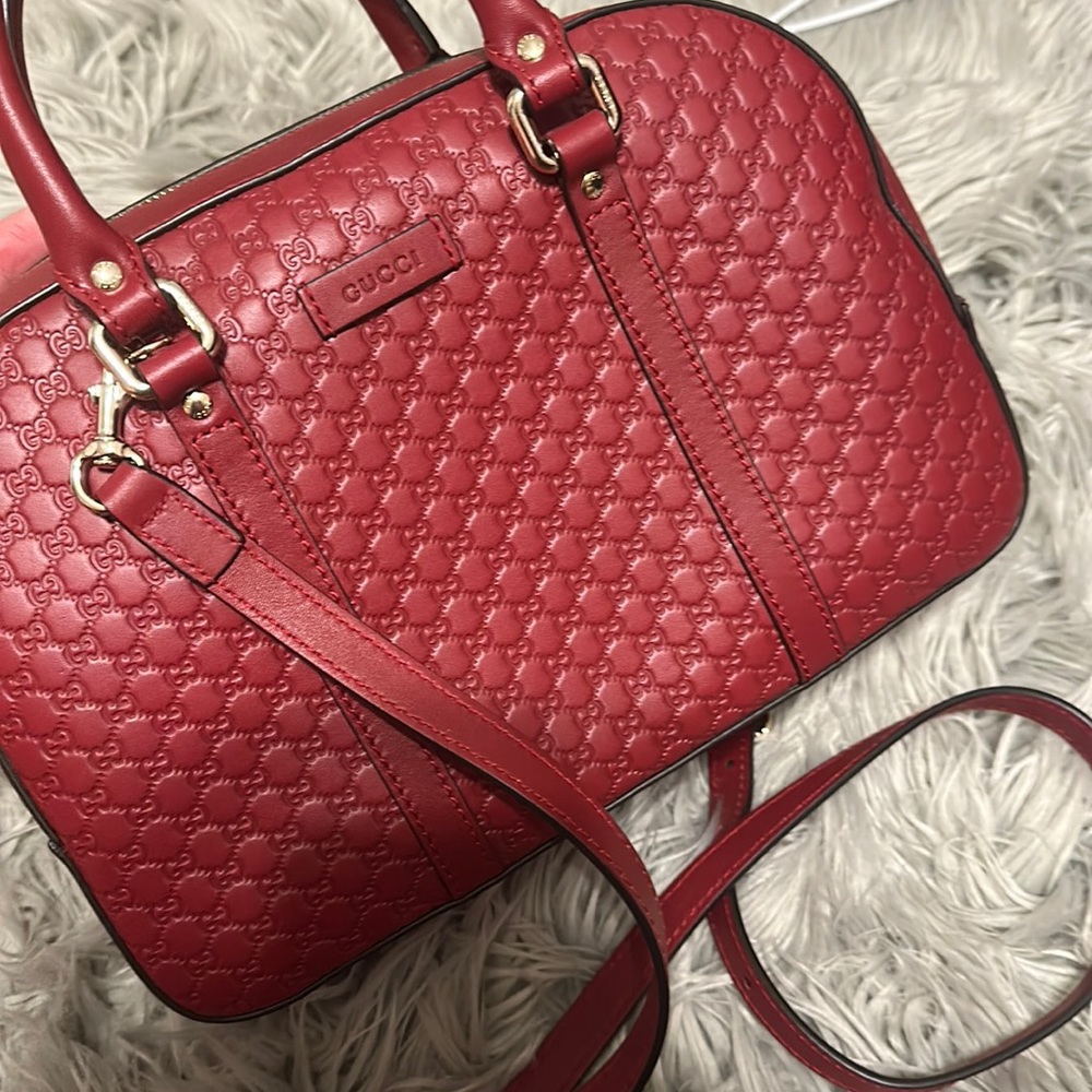 Authentic Microguccissima Small Crossbody Bag Navy Red